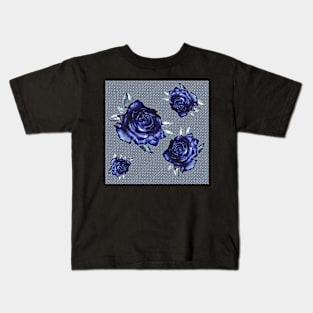 striped blue rose -white Kids T-Shirt